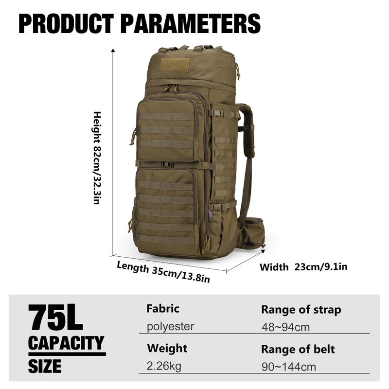 Mardingtop 75L Molle Hiking Internal Frame Backpacks with Rain Cover for Camping,Backpacking,Travelling(Khaki) - Image 2